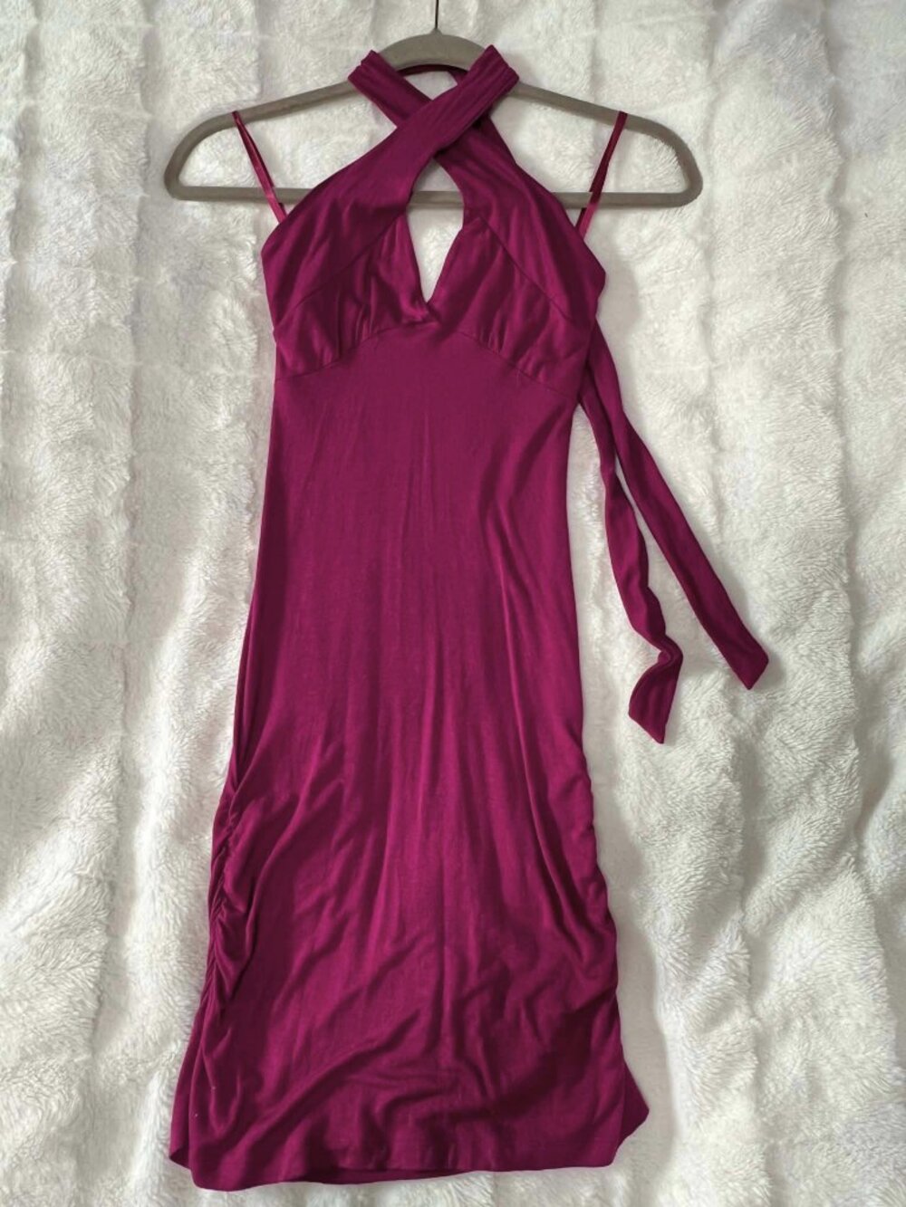 Vintage Y2K magenta crisscross halter dress, small